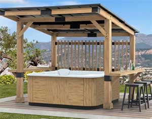 Hot Tub Gazebo with Privacy Screen, Hardtop Roof and Bar Tables