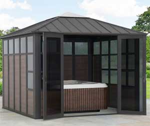 Polycarbonate Hot Tub Enclosure with Steel Roof, Skylight, Doors