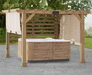 Outdoor Spa Under Cedar Frame Pergola with Canopy