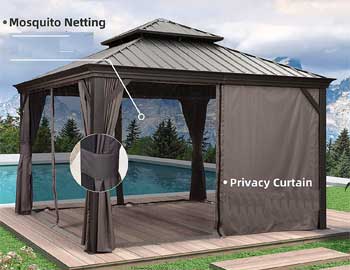 Aluminum Frame Hard Top Gazebo for Hot Tubs - Includes Privacy Curtains and Mosquito Netting