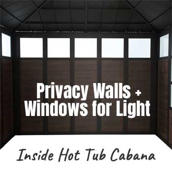 Jacuzzi Cabana with Privacy Walls, Windows for Natural Light, Skylight and Doors