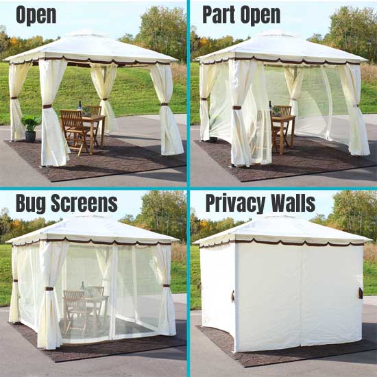 Gazebo with Curtains and Mesh Screens - Perfect Low Cost Solution for Hot Tubs