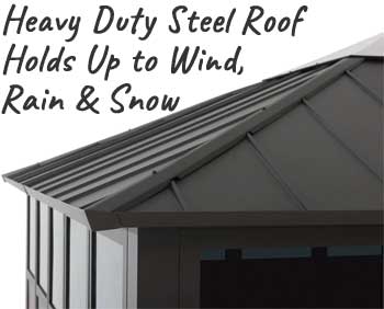 Heavy Duty Steel Roof on Hot Tub Gazebo Holds Up to Wind, Rain and Snow