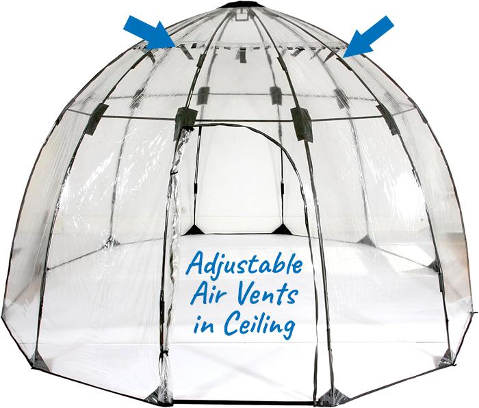 Adjustable Air Vents in Ceiling of Hot Tub Dome Shelter to Increase Air Flow and Ventilation