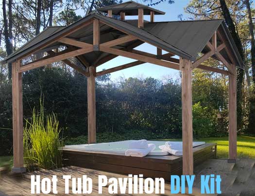 Hot Tub Pavilion DIY Kit - with Cedar Wood Frame and Steel Hardtop Roof