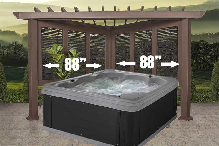 Hot Tub Under Cabana - Most 4 or 6 Person Spas Fit Within the 88 inch Long, 88 inch Wide Wall Dimensions