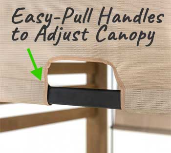 Pull Handles on Pergola Canopy make it Easy to Adjust Height