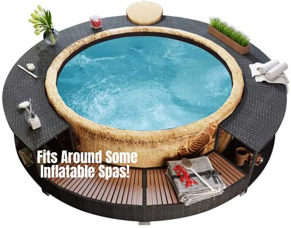 Spa Surround with Table that Goes Around Hot Tub, Steps and Storage