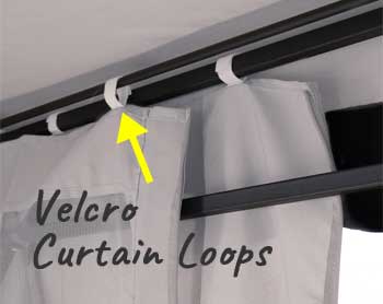 Velcro Hanging Loops on Outdoor Curtains Make them Easy to Remove and Wash