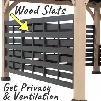 Wood Slat Privacy Walls on Gazebo for Hot Tubs